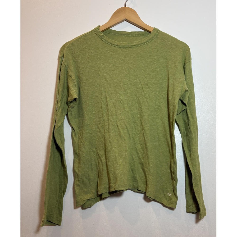 R by 45rpm Men Long Sleeve T-Shirt Green Slub Cotton Crew Neck Size 4 Japan Made